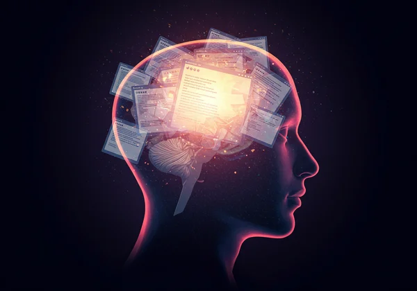 Orang yang bergelut dengan fokus, ramai fikiran diwakili sebagai tab.