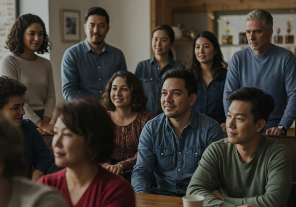 Kumpulan ibu bapa yang pelbagai menyokong satu sama lain.