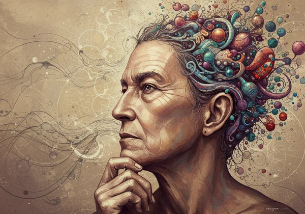 成人沉思,抽象地展現不同的思維過程