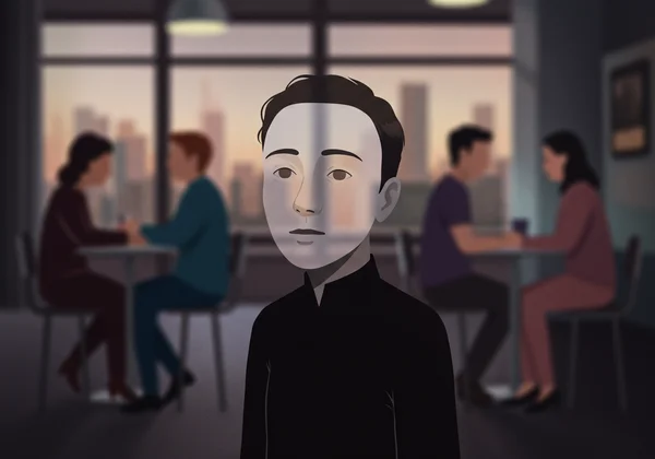 一個人戴著面具,展現努力適應社交場合的樣子