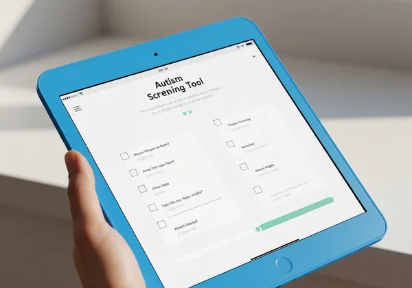 Person taking an online autism screening test on a tablet