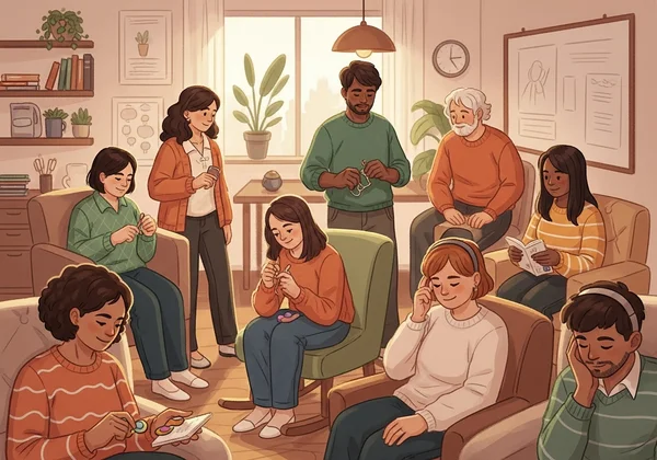 Diverse group in inclusive space, accepting stimming