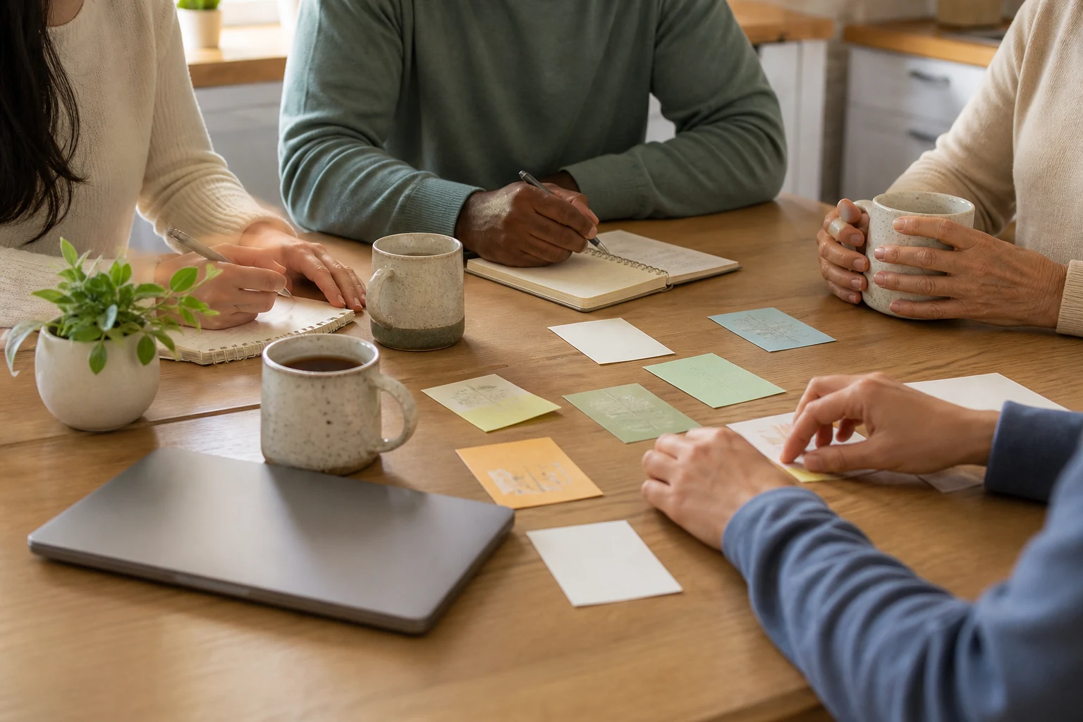 Family reviewing support notes